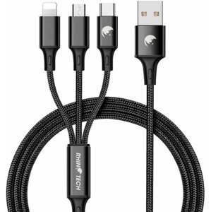RhinoTech nabíjecí a datový kabel 3v1 USB-A - MicroUSB + Lightning + USB-C, 1.2m, černá - RTACC321
