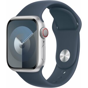Apple Watch Series 9, Cellular, 41mm, Silver, Storm Blue Sport Band - S/M - MRHV3QC/A