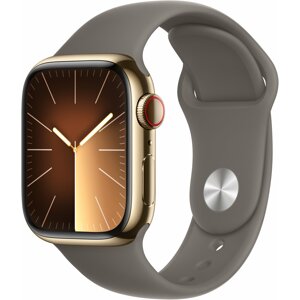 Apple Watch Series 9, Cellular, 41mm, Gold Stainless Steel, Clay Sport Band - S/M - MRJ53QC/A