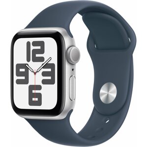 Apple Watch SE 2023, 40mm, Silver, Storm Blue Sport Band - S/M - MRE13QC/A