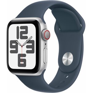 Apple Watch SE 2023, Cellular, 40mm, Silver, Storm Blue Sport Band - M/L - MRGM3QC/A