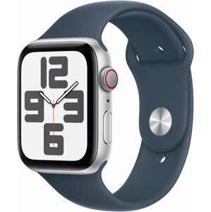 Apple Watch SE 2023, Cellular, 44mm, Silver, Storm Blue Sport Band - S/M - MRHF3QC/A